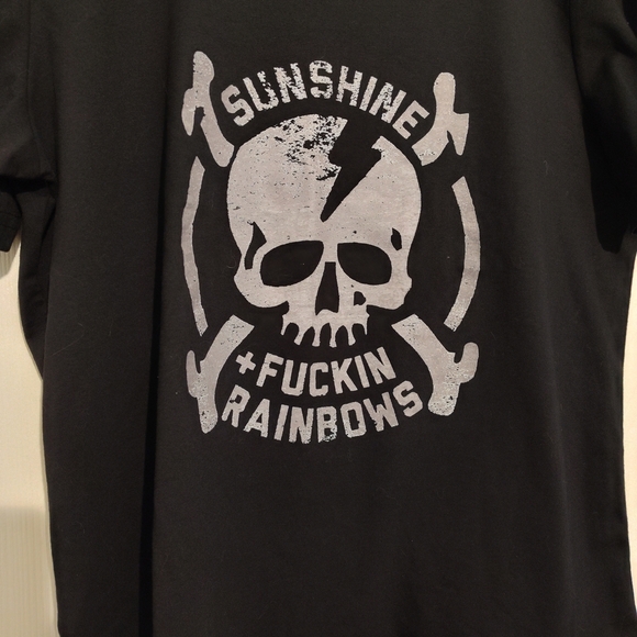 📌RESERVED📌Sunshine Fxckin Rainbows Skull Graphic Tee Black Punk Rock Gym Sh - Picture 2 of 6